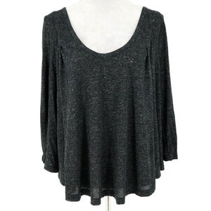 We The Free Top Womens Small Dark Gray Linen Blend Blouse Oversized Lagenlook